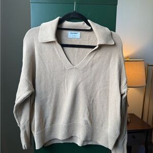 Old Navy Camel V-Neck Sweater Soft Knit Classic